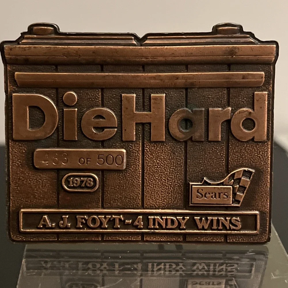 Vintage 1978 Diehard Battery A.J. Foyt 4Indy Wins Bronze Belt Buckle #483 of 500